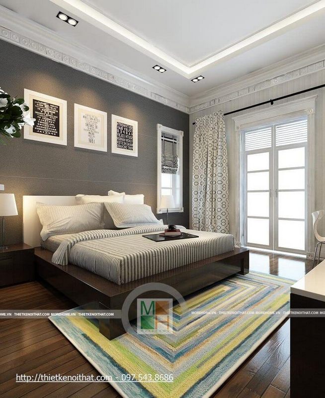 của họ
Bức tường dán giấy hoa văn sẽ giúp giảm bớt đi sự cứng cỏi khi gia chủ lựa chọn cho phòng ngủ của họ.